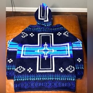 Vintage EARTH RAGZ Blue Wool Blend Aztec Pattern Hooded Jacket
